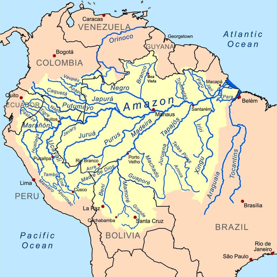 Map showing the Amazon River Basin in South America