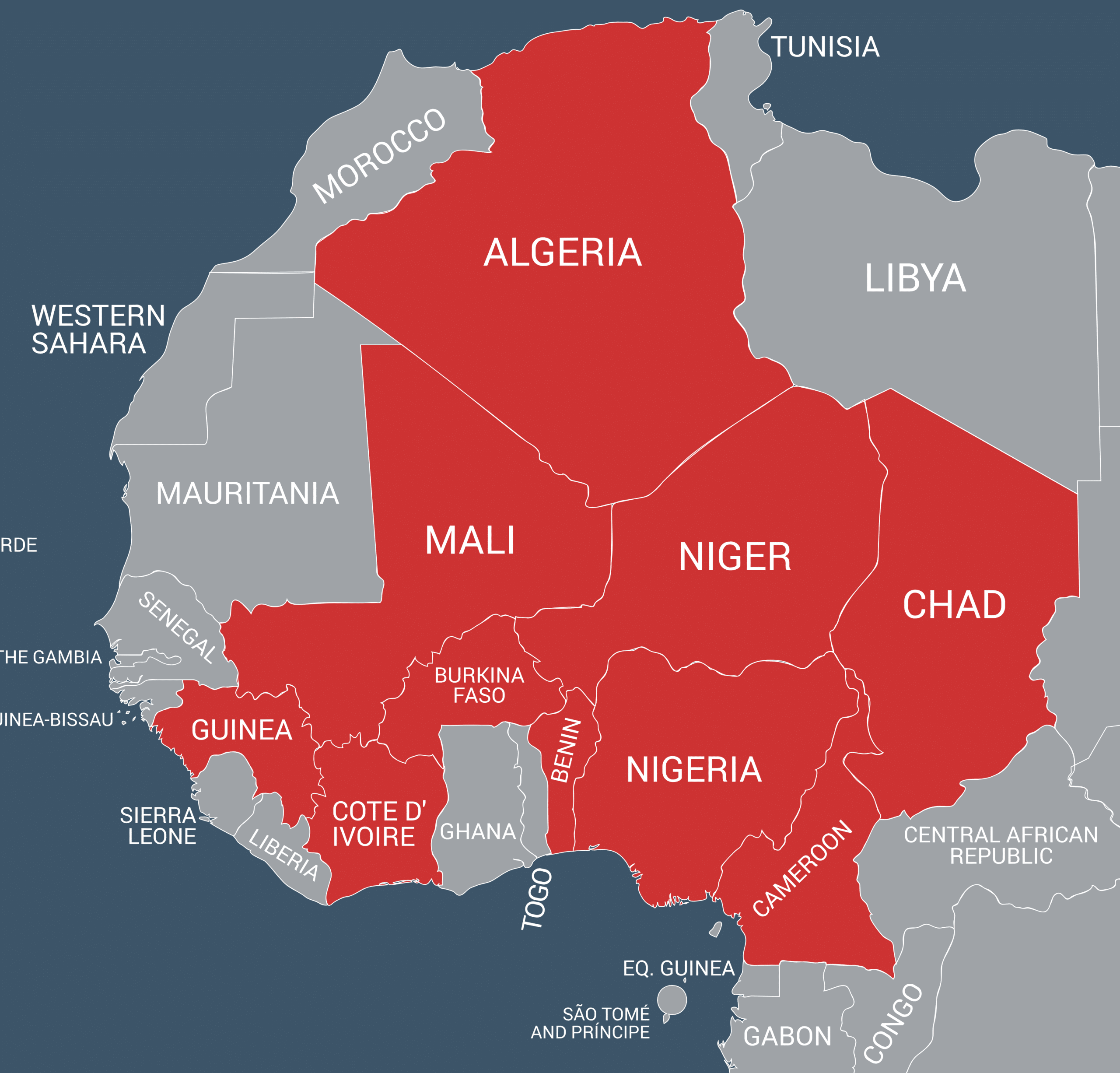 Map of the Niger River basin in West Africa — native habitat of the niger tetra