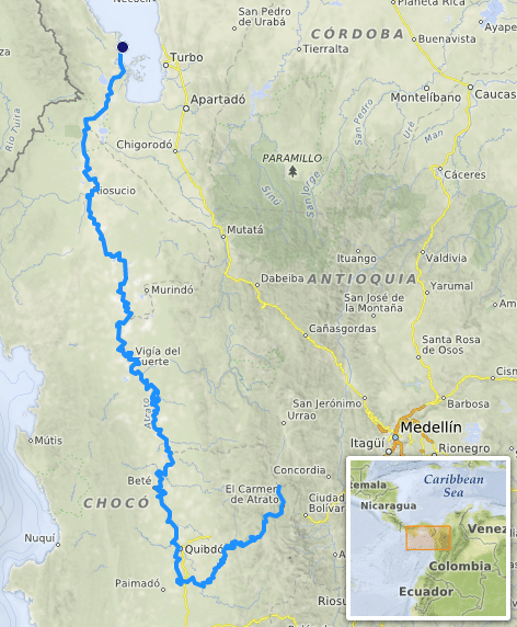 Map of the Rio Atrato in Colombia, native habitat of the emperor tetra