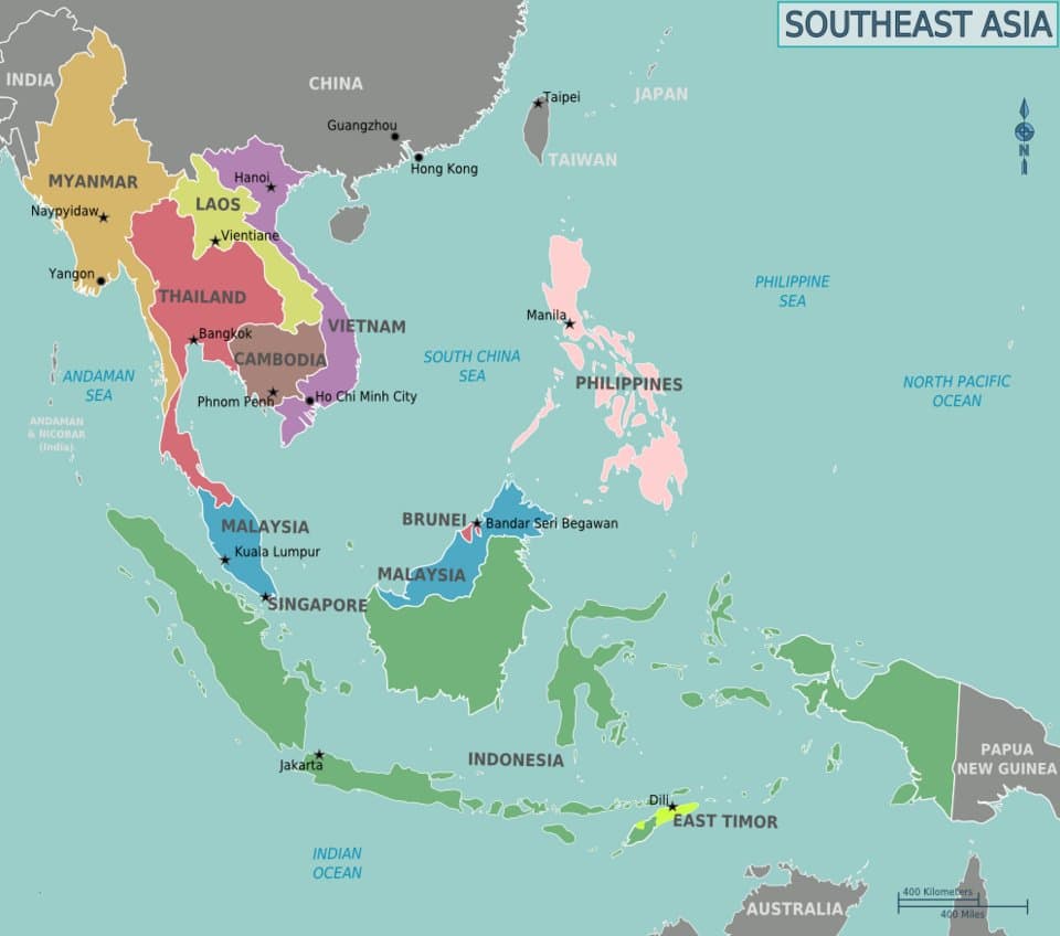 Map of Southeast Asia showing freshwater fish habitats